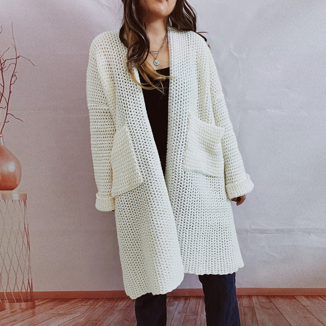 Casual Long Knitted Coats with Large Pockets