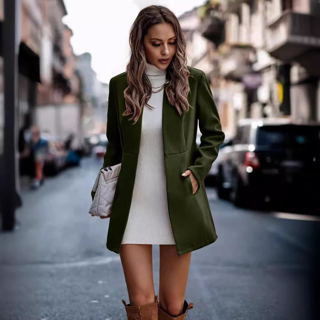 Fashion Long Sleeves Wool Overcoat with Pockets