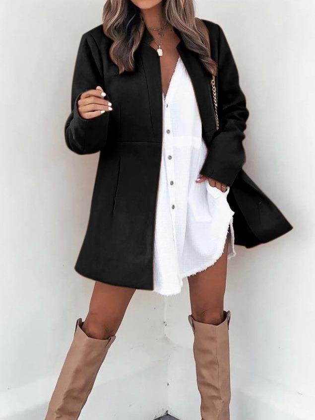 Fashion Long Sleeves Wool Overcoat with Pockets