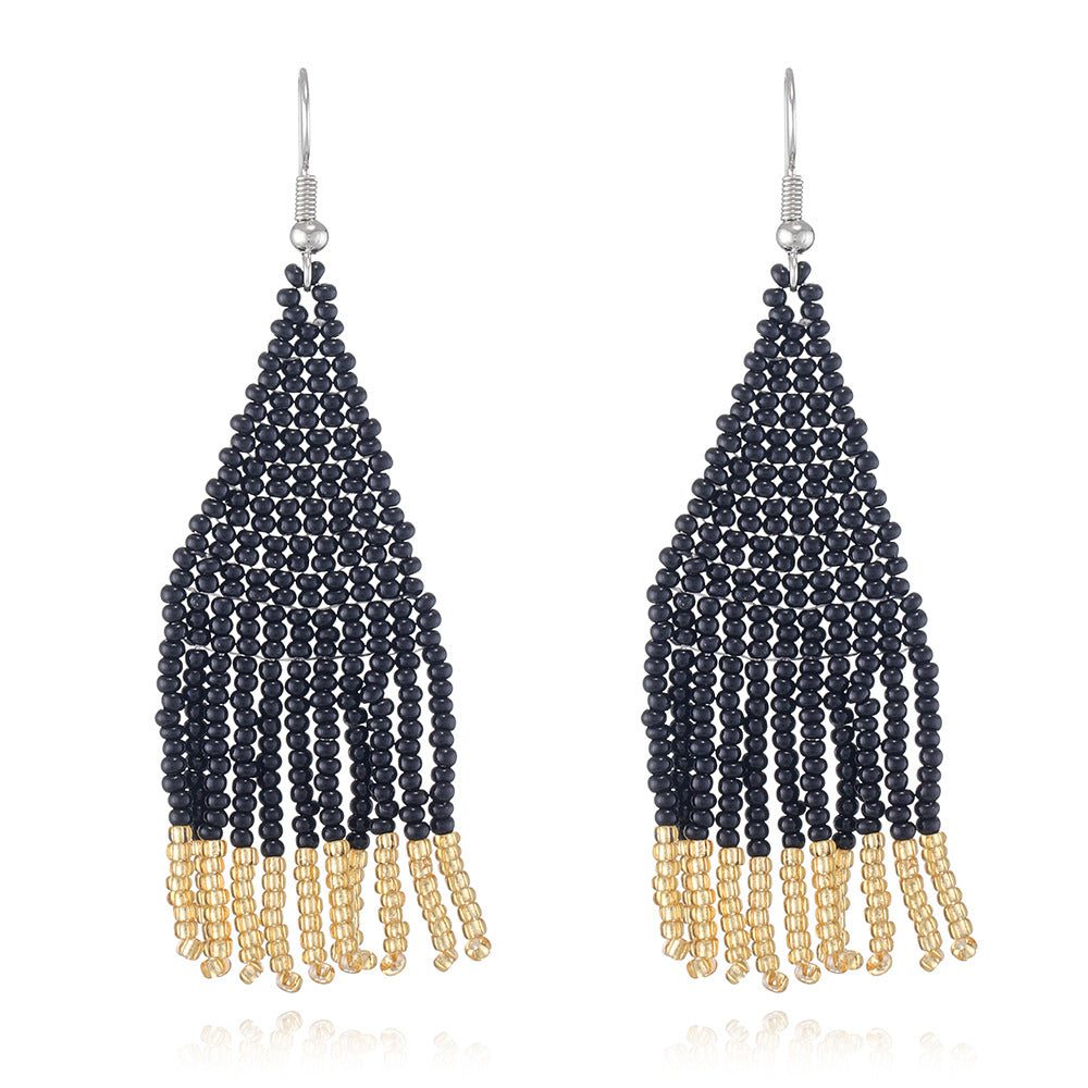 Original Ins Ethnic Handmade Fringed Earrings Bohemian Colored Rice Bead Earrings, Earrings for Women