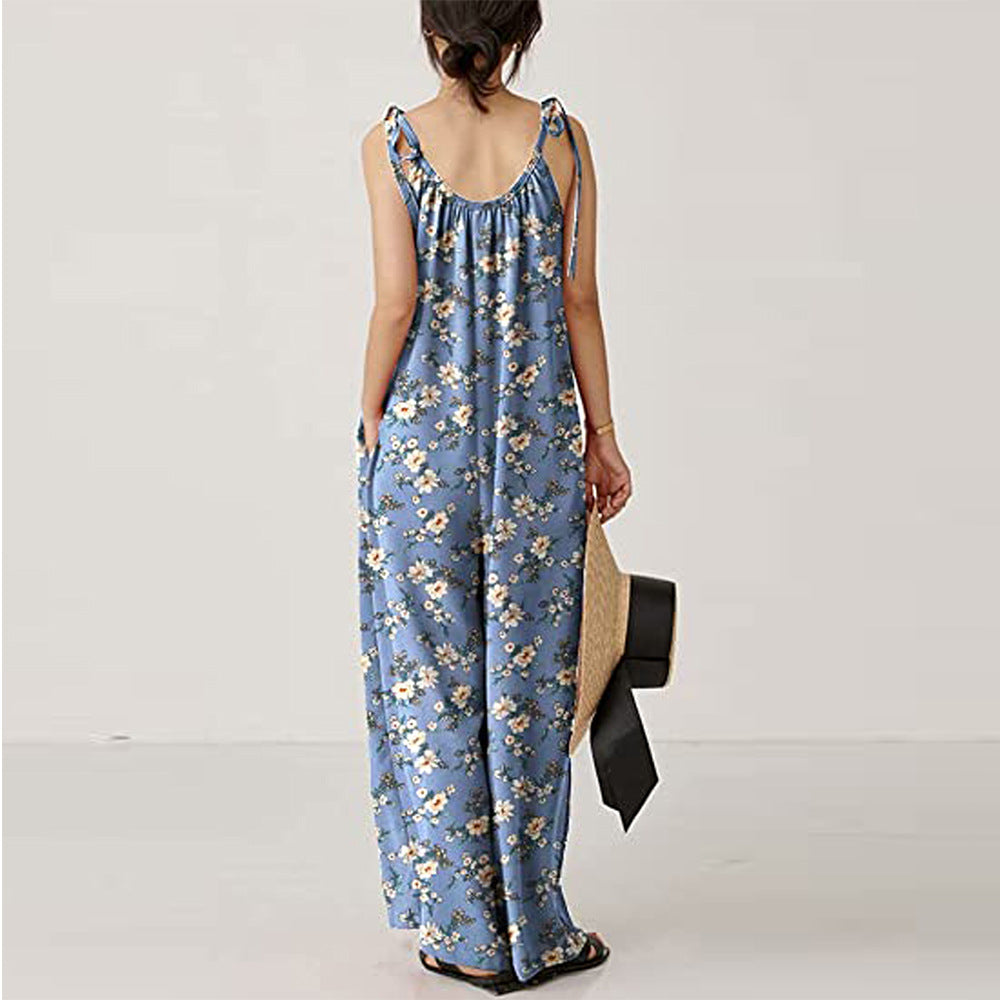 Casual Floral Print Summer Long Jumpsuits