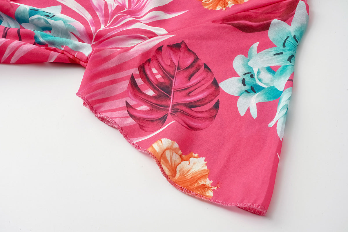 Summer Floral Print Short Sleeves Midi Dresses