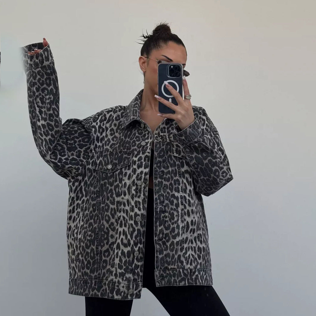 Vintage Leopard Casual Women Jacket Coats