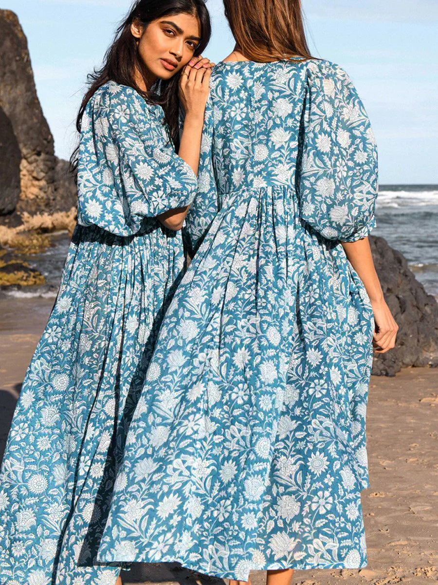 Casual Cotton Half Sleeves Long Dresses