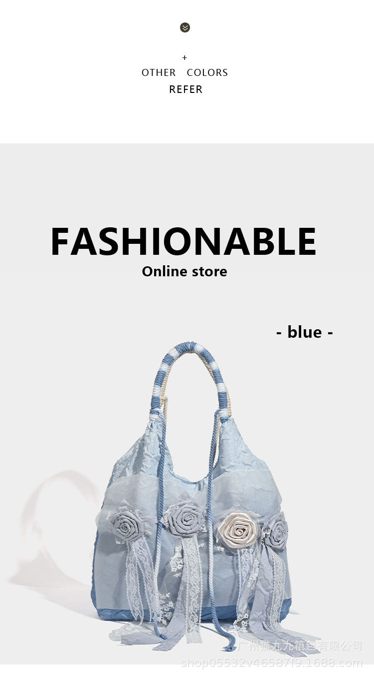 Vintage 3D Rose Design Lace Blue Shoulder Handbags