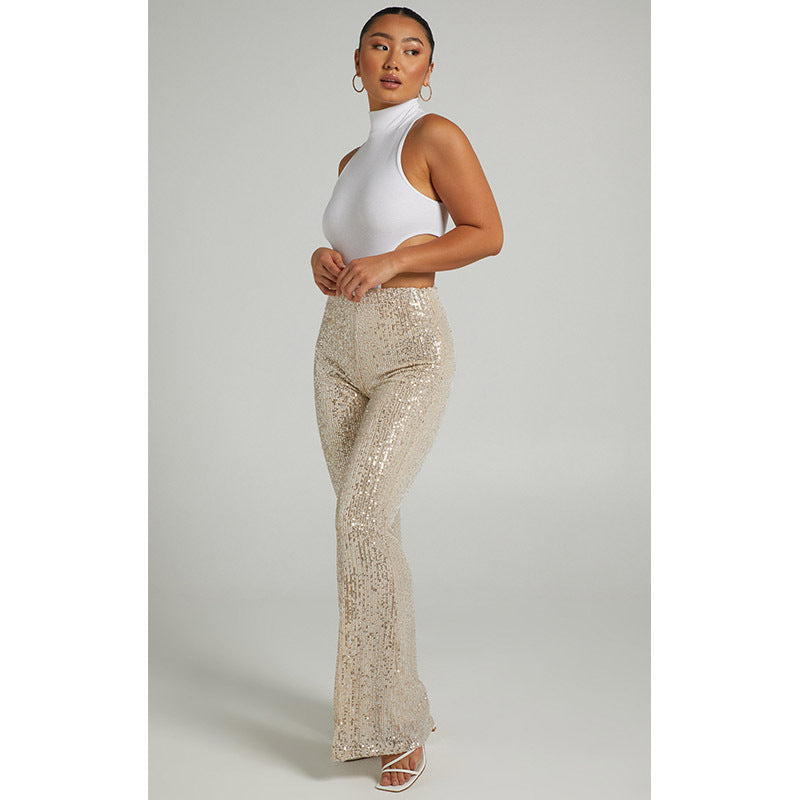 Fashion High Waist Sequined Trumpet Pants for Women