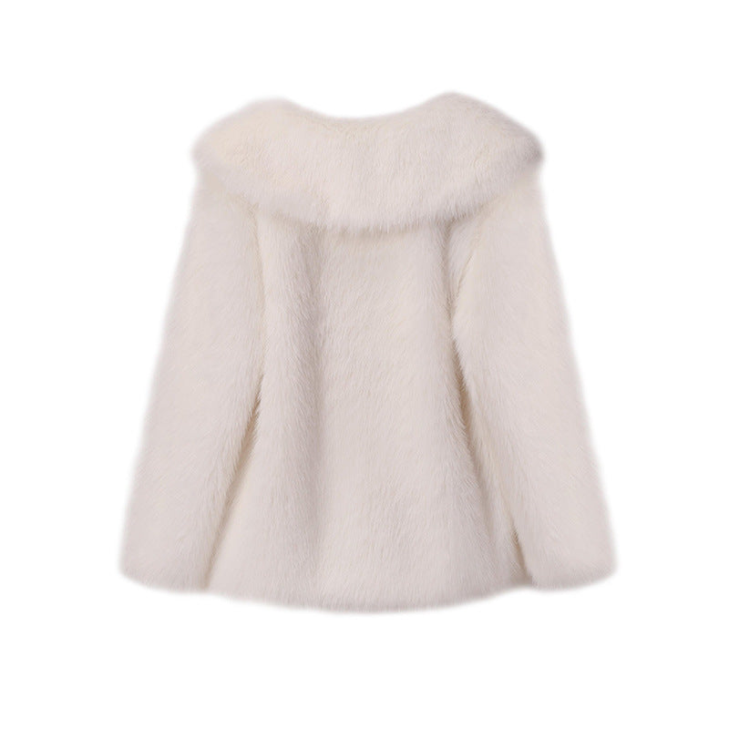 Fashion Artificial Fur Turnover Collar Jacket Coats for Women