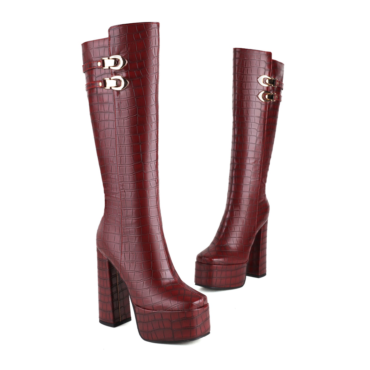 Fashion Women Chunky Heels Platform Knee High Boots