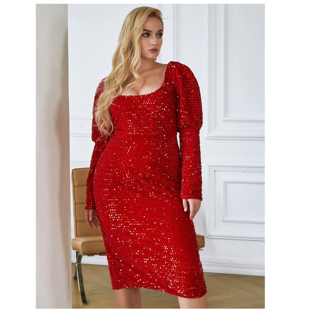 Summer Long Sleeves Sequined Plus Sizes Dresses