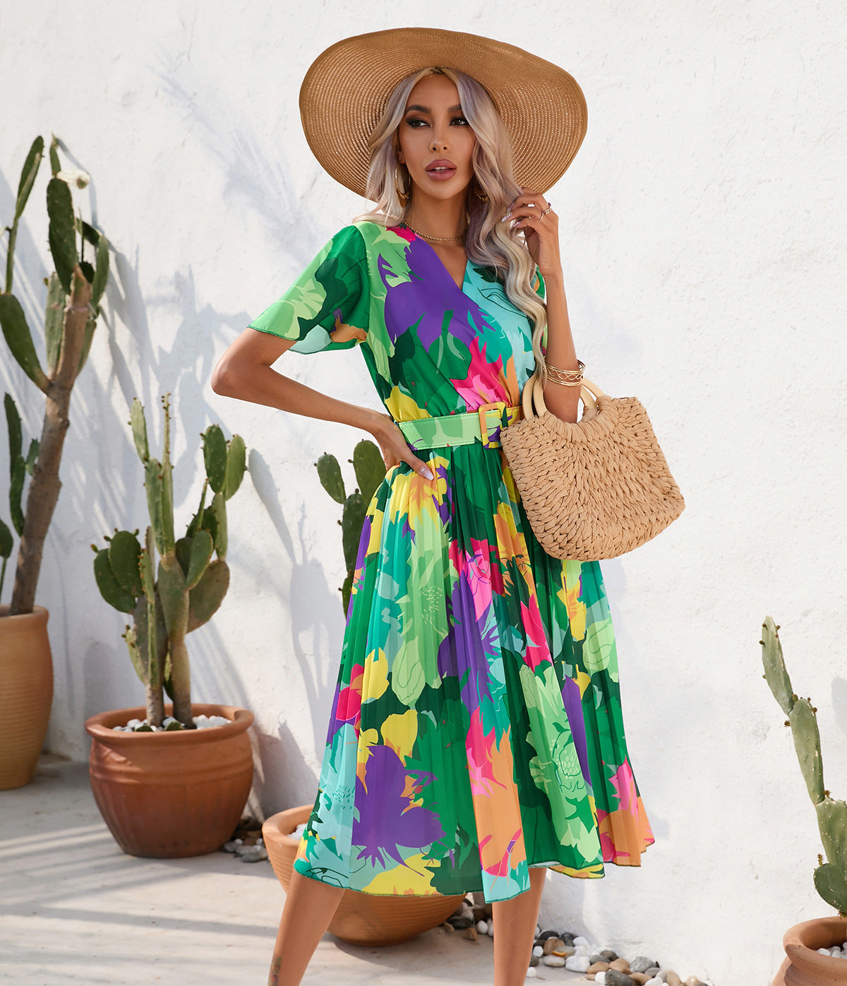 Summer Floral Print Short Sleeves Midi Dresses