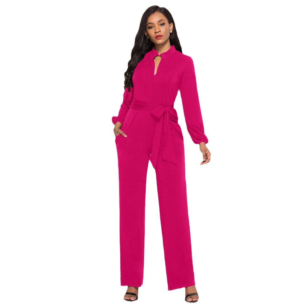 Fashion Long Sleeves Wide Legs Jumpsuits Romper for Women