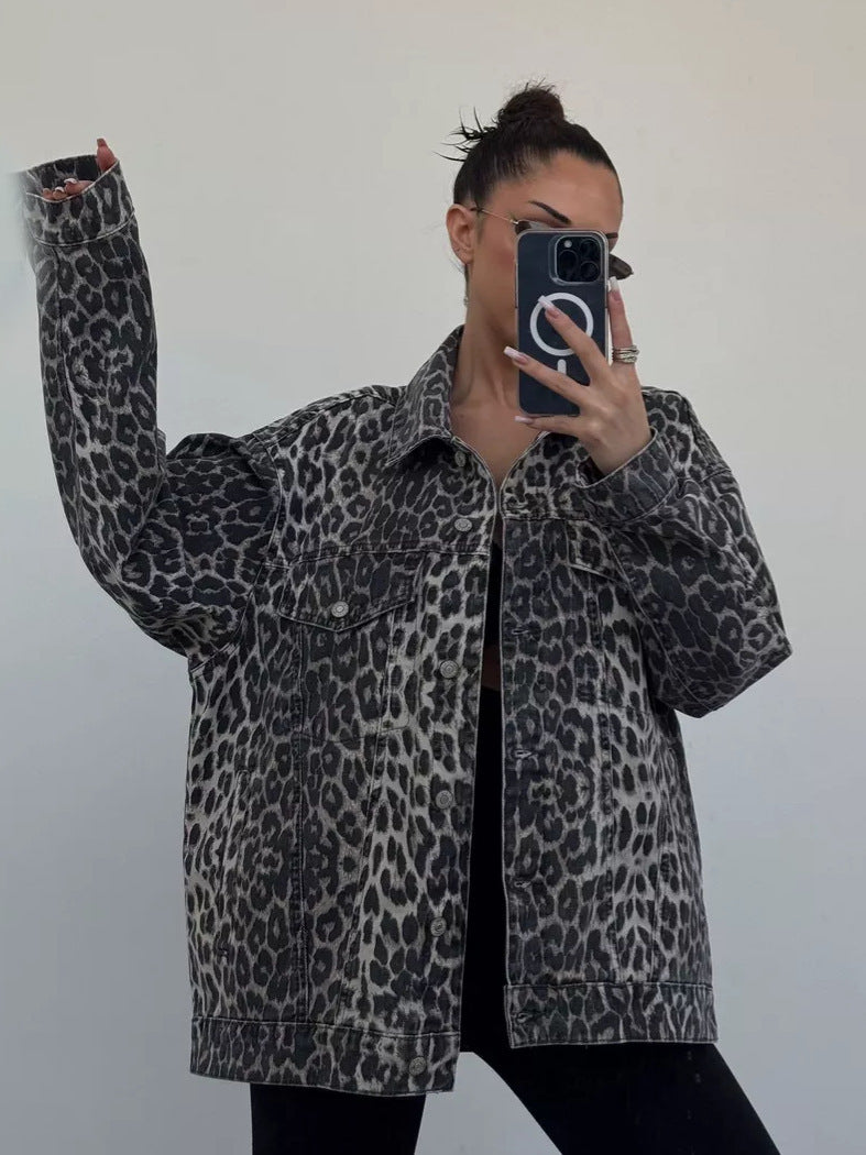 Vintage Leopard Casual Women Jacket Coats