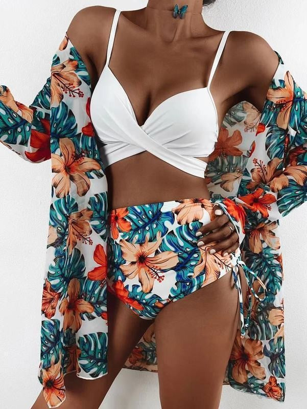Sexy Floral Print Summer 3pcs Bikini Swimsuits for Women