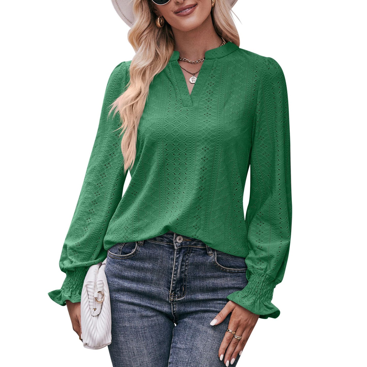 Casual V Neck Long Sleeves Fall Shirts