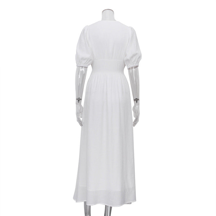 Elegant V Neck Designed Split Front Long Dresses