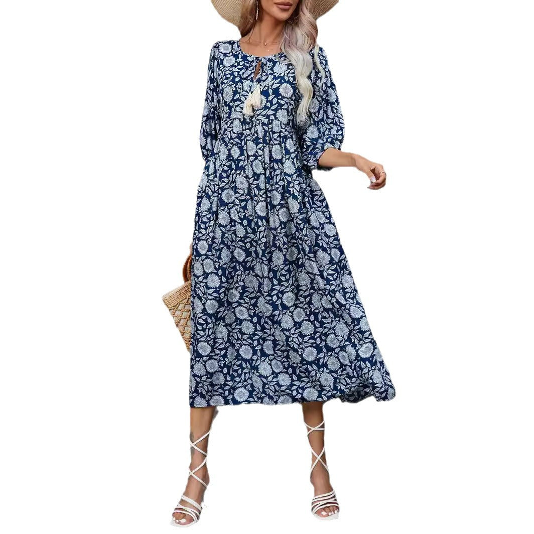 Bohemian V Neck Cotton Long Beach Dresses