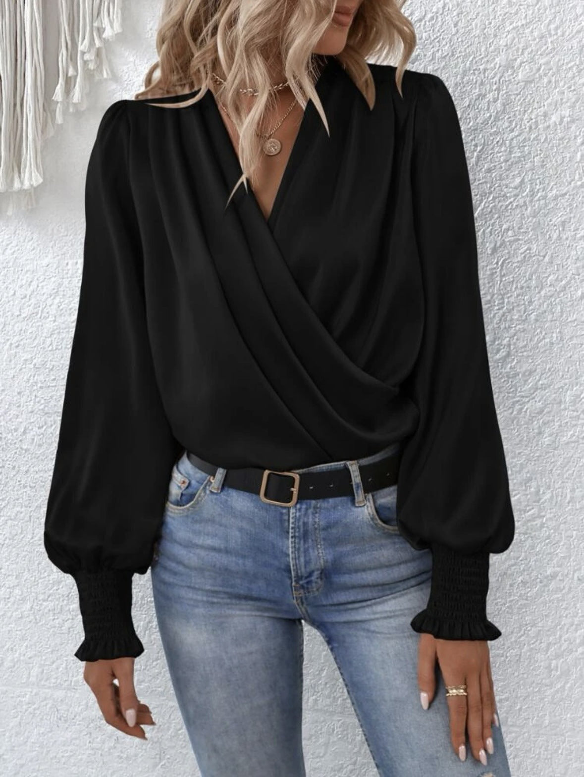 Elegant V Neck Long Sleeves Blouses Shirts