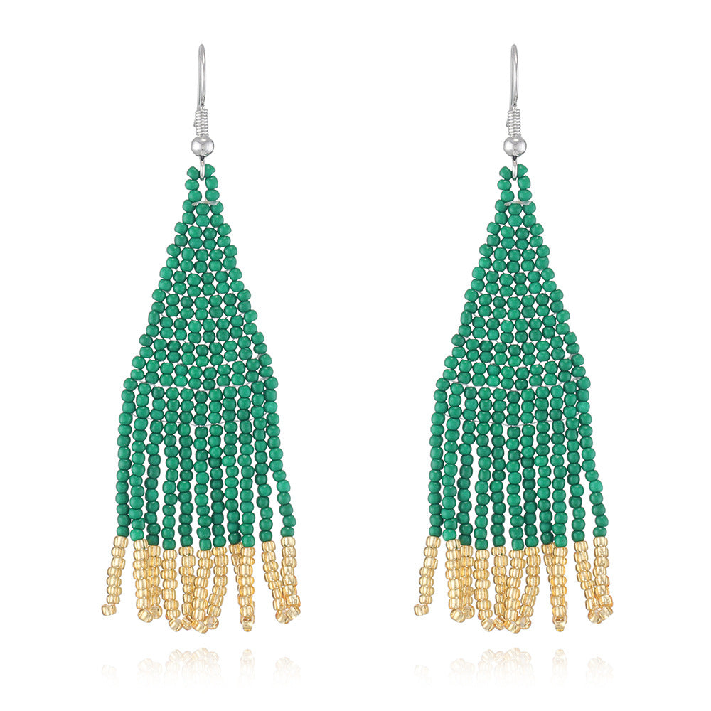 Original Ins Ethnic Handmade Fringed Earrings Bohemian Colored Rice Bead Earrings, Earrings for Women