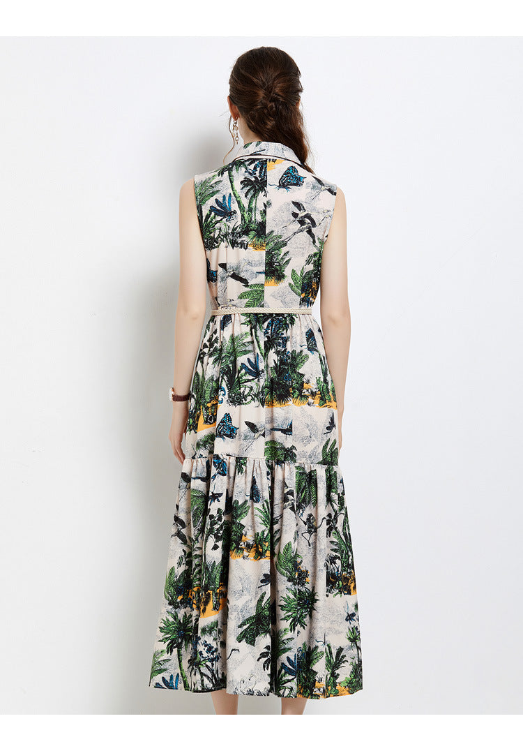 Elegant Floral Print Sleeveless Summer Long Dresses