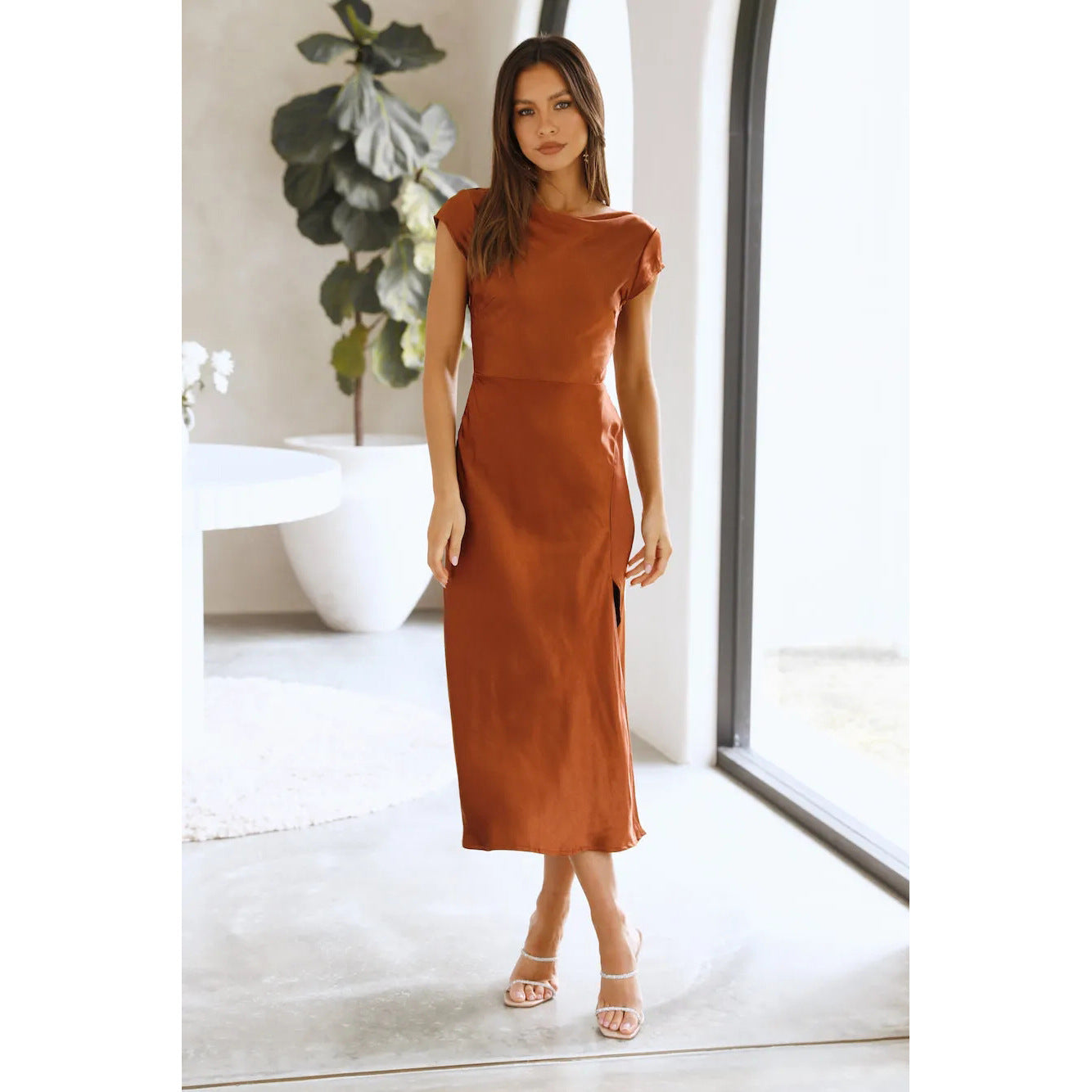 Sexy Summer Short Sleeves Midi Length Dresses