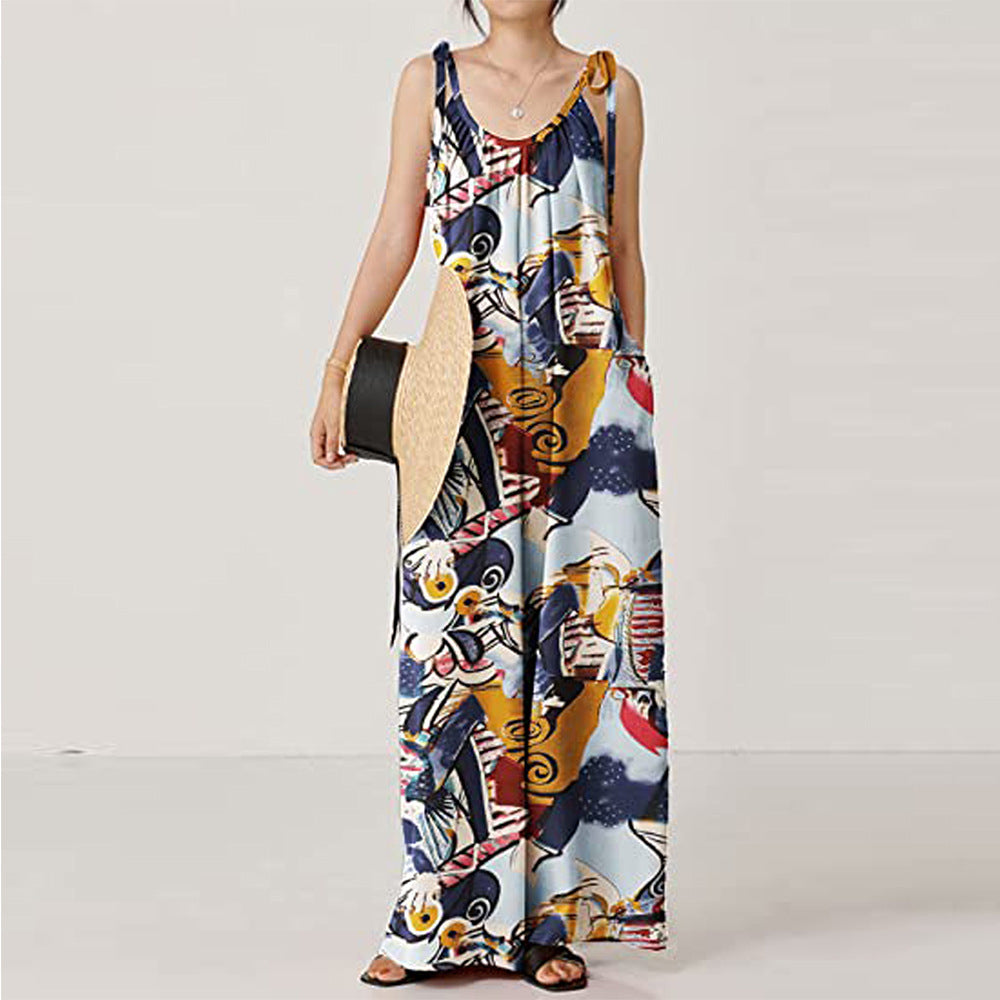 Casual Floral Print Summer Long Jumpsuits