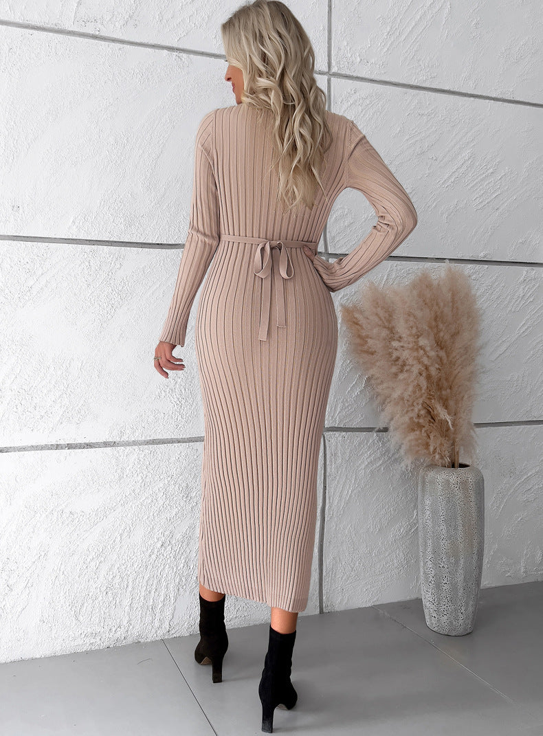 Elegant V Neck Long Sleeves Knitted Dresses