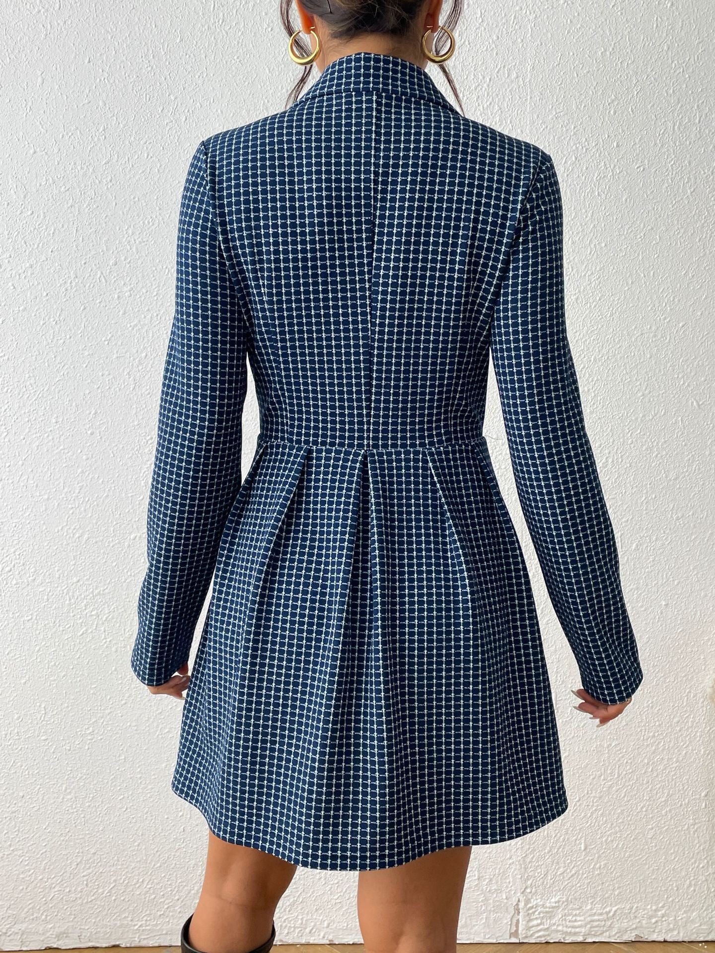 Fashion Plaid Winter Long Sleeves Dress Coats