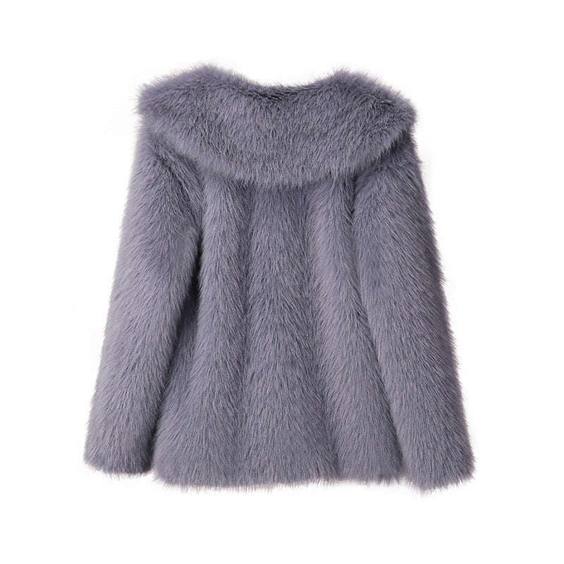 Fashion Artificial Fur Turnover Collar Jacket Coats for Women