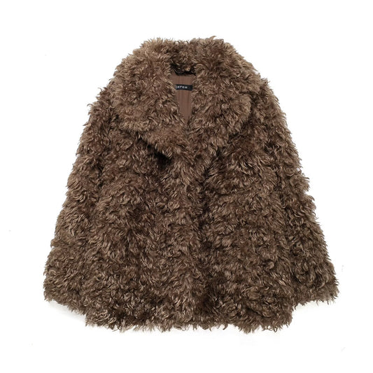 Brown Artificial Fur Short Jacket Coats