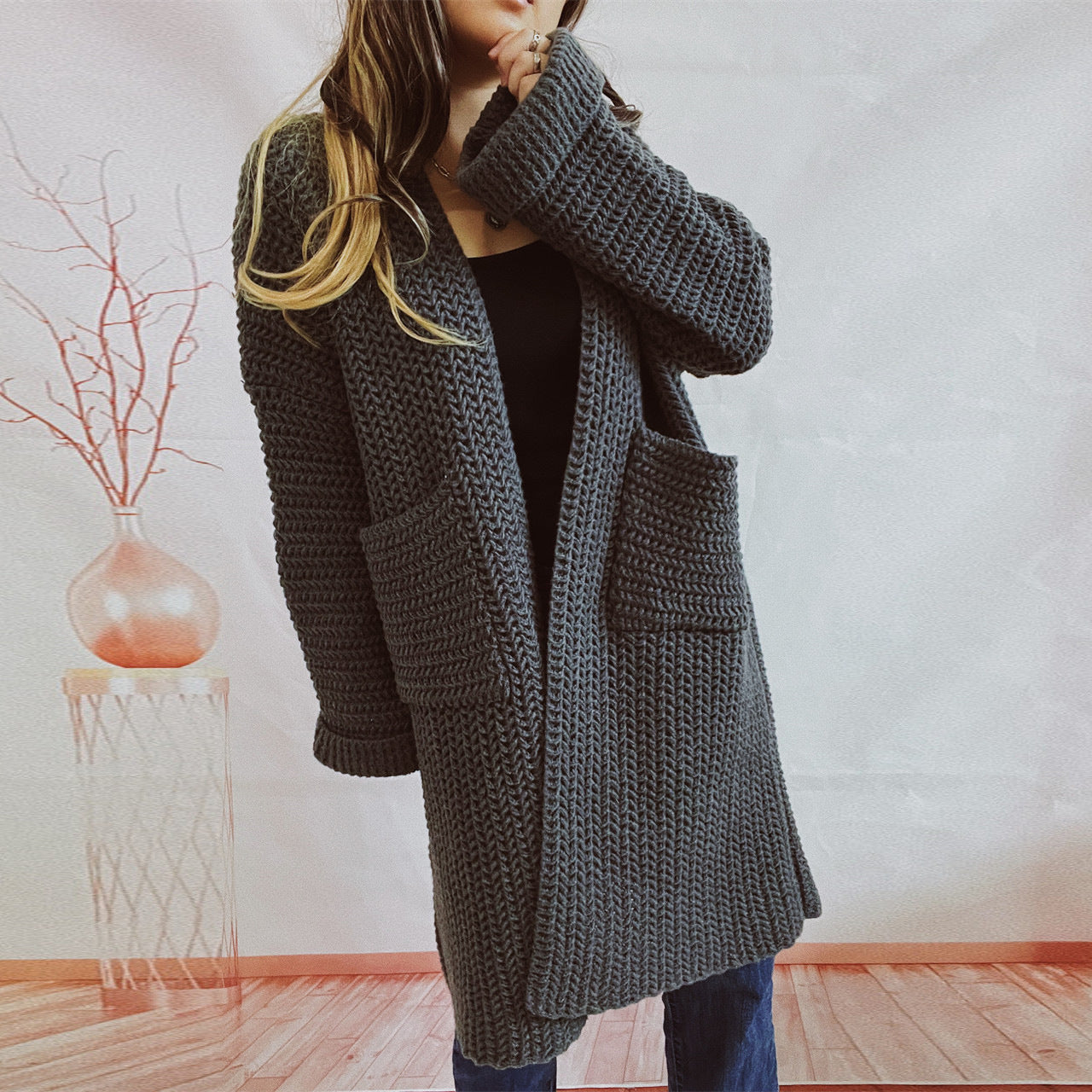 Casual Long Knitted Coats with Large Pockets