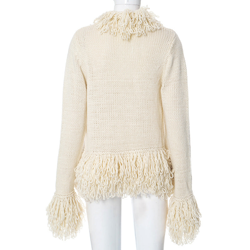Fashion Long Sleeves Tassels Knitted Sweaters