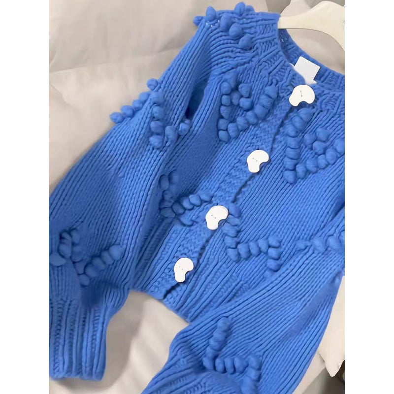 Luxury Blue Balls Knitted Cardigan Sweaters