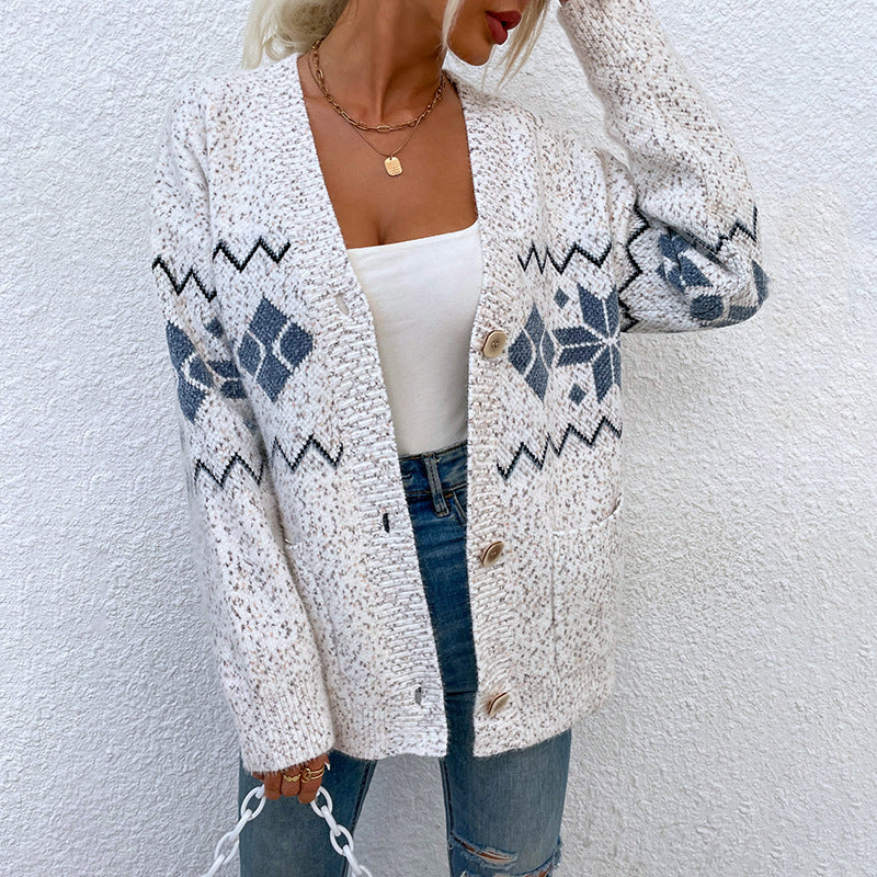 Fashion Christmas Flake Knitted Cardigan Coats