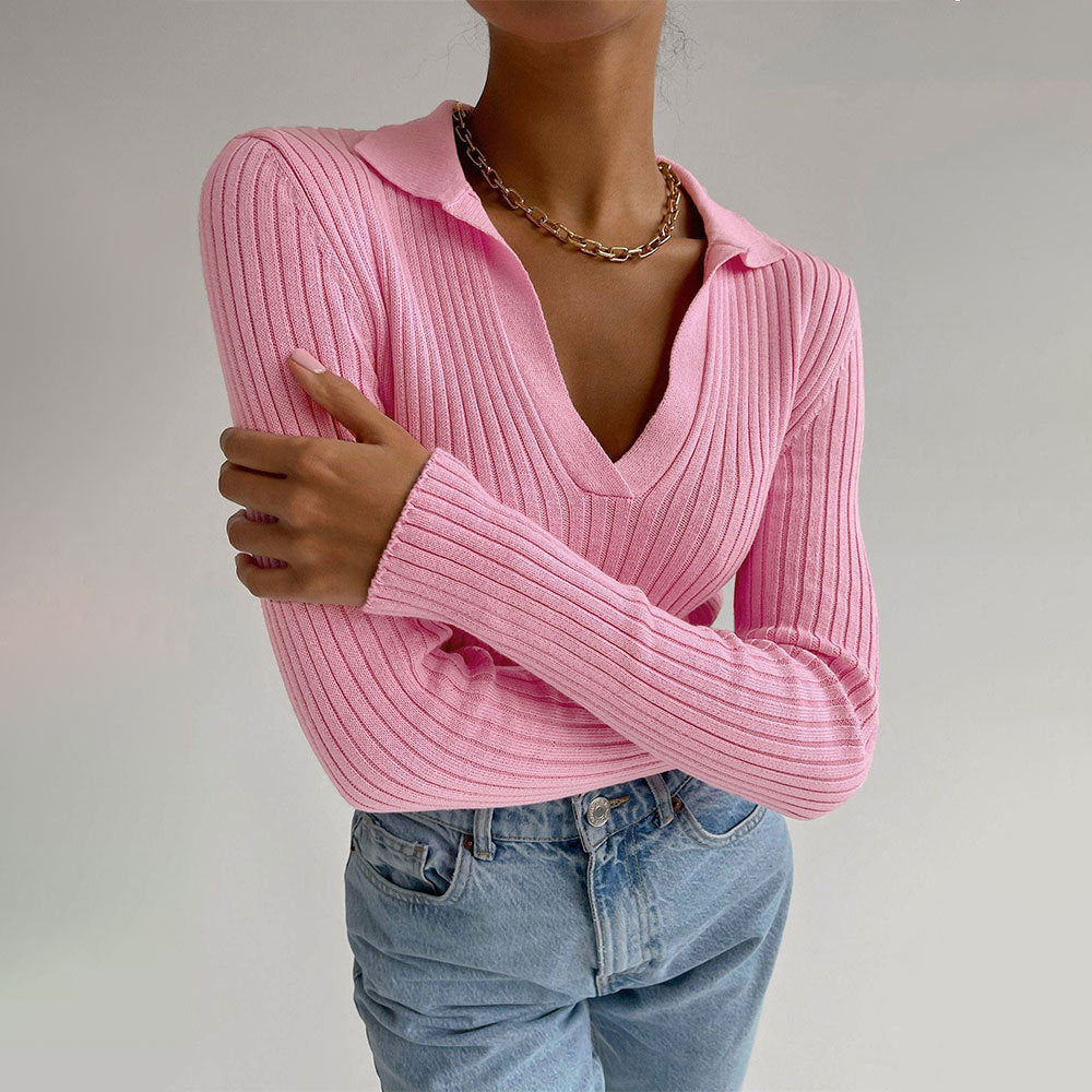 Sexy Polo Neck Knitted Pullover Sweaters