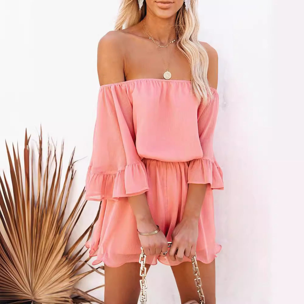 Sexy Off The Shoulder Chiffon Summer Short Jumpsuits