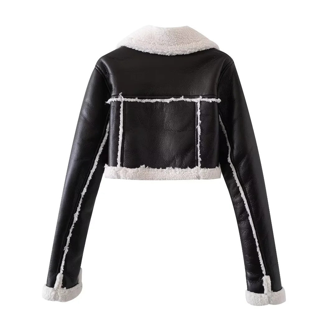 Fashion Designed Leather with Fur Short Motorcycle Coats Jacket