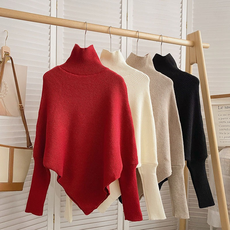 Casual High Neck Pullover Irregular Knitted Sweaters