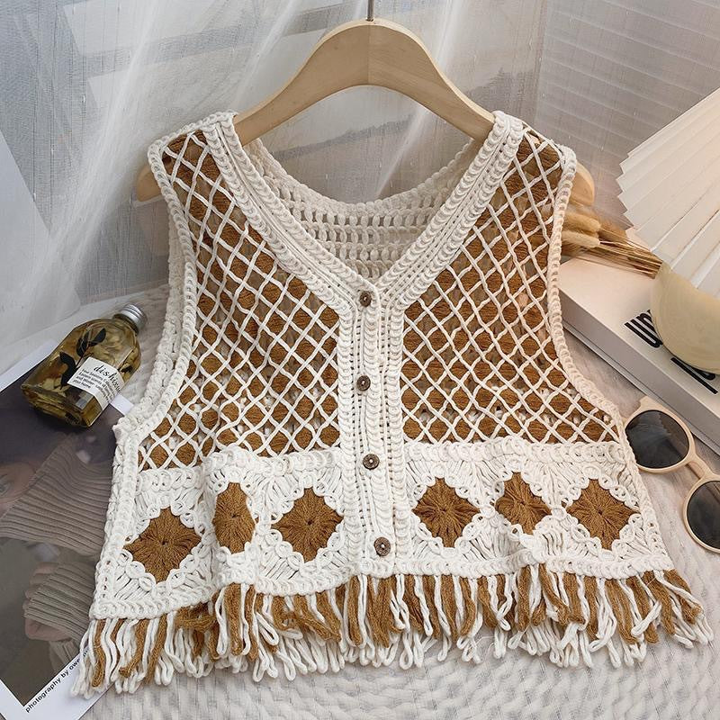 Vintage V Neck Knitted Short Vest