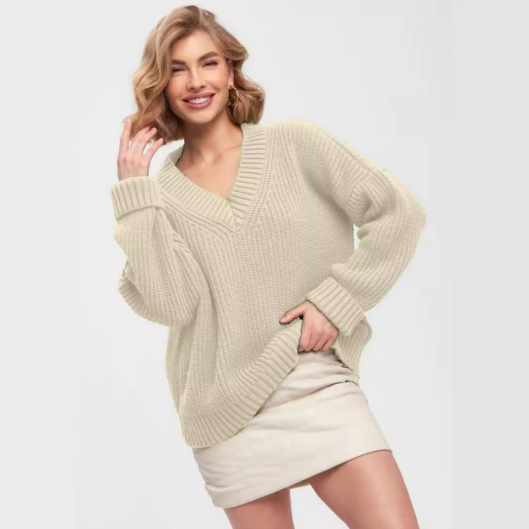 Casual V Neck Loose Knitted Sweaters