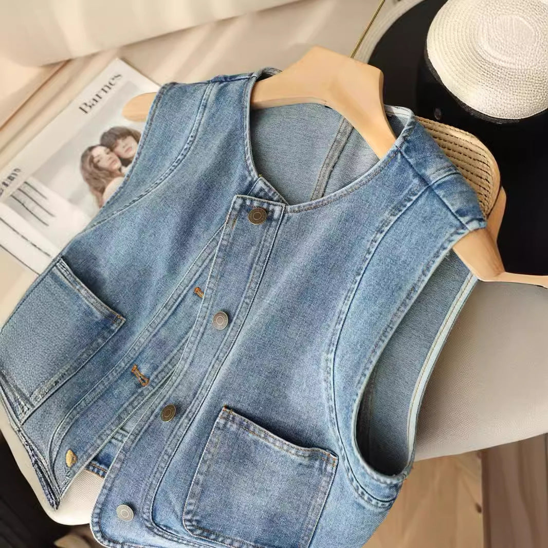 Fashion Sleeveless Short Denim Vest