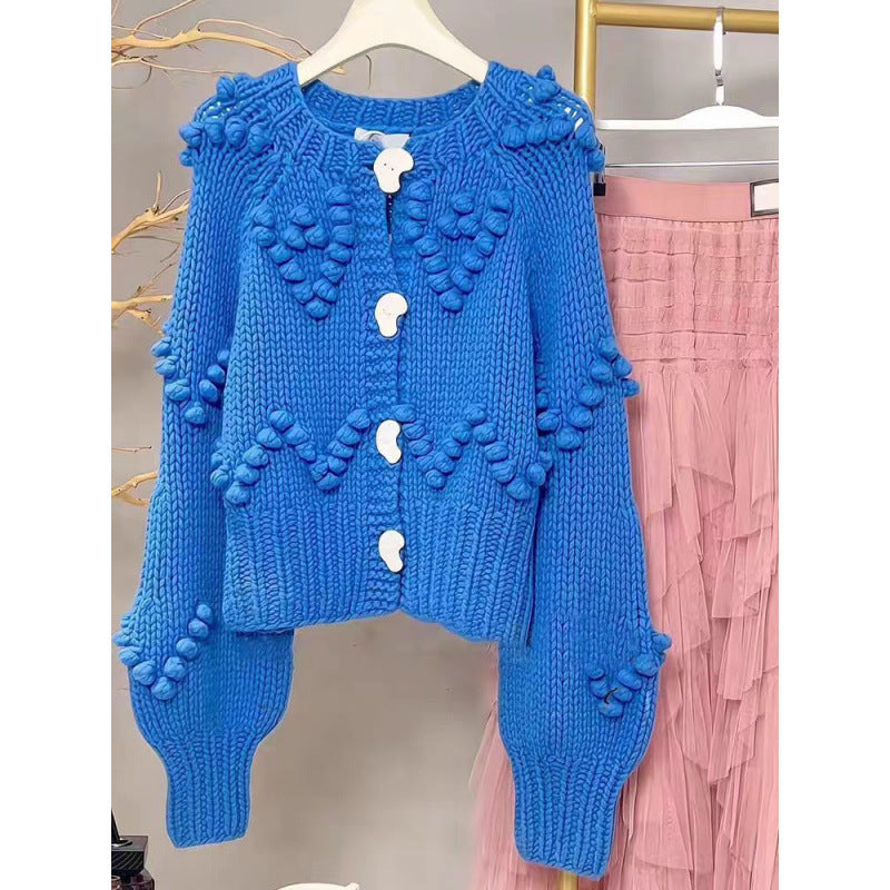 Luxury Blue Balls Knitted Cardigan Sweaters