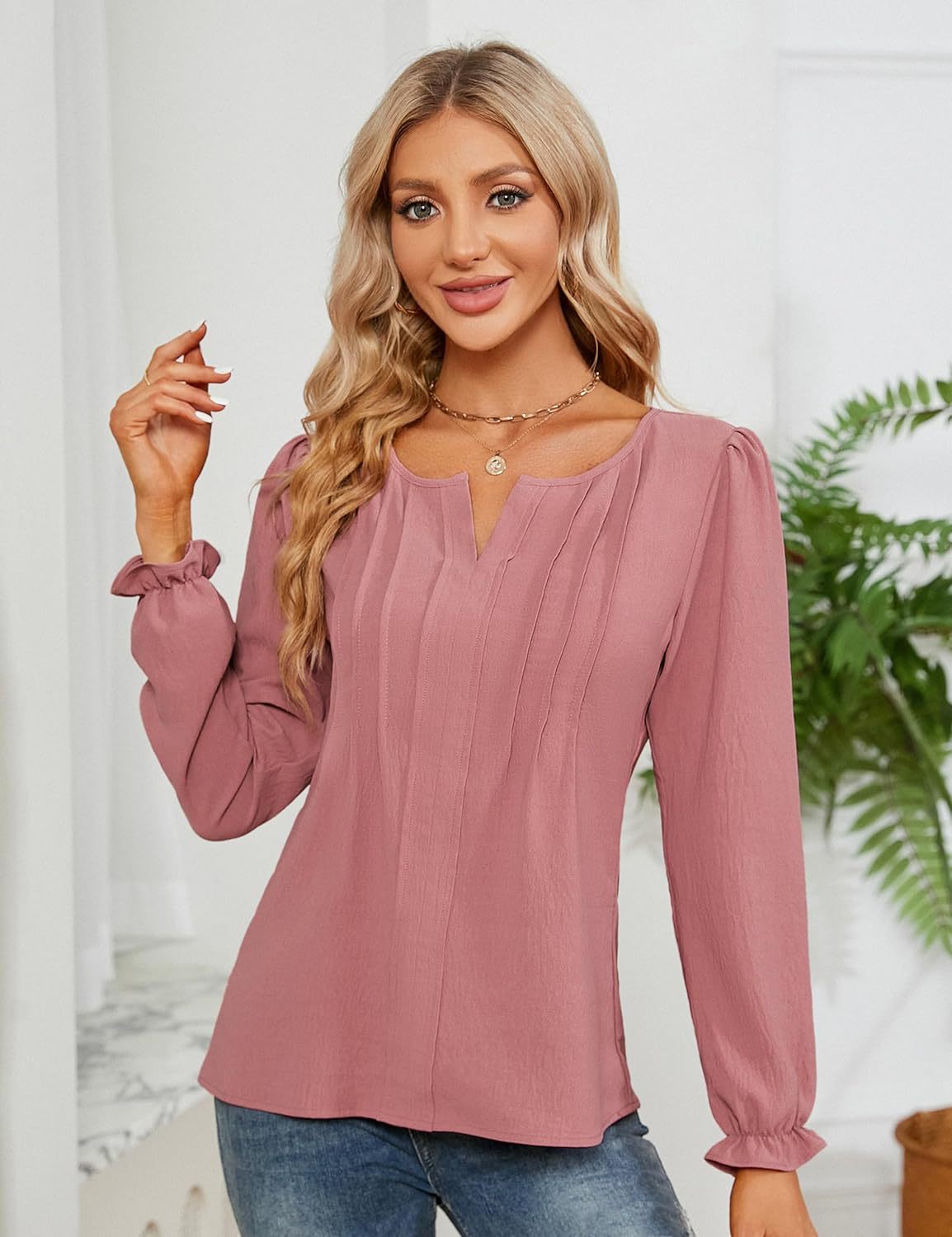 Casual Chiffon Summer V Neck Long Sleeves Blouses