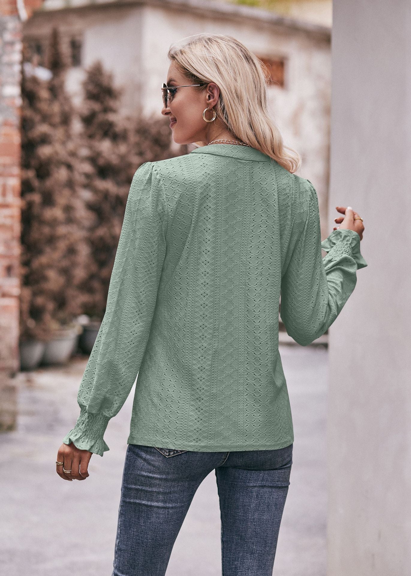 Casual V Neck Long Sleeves Fall Shirts