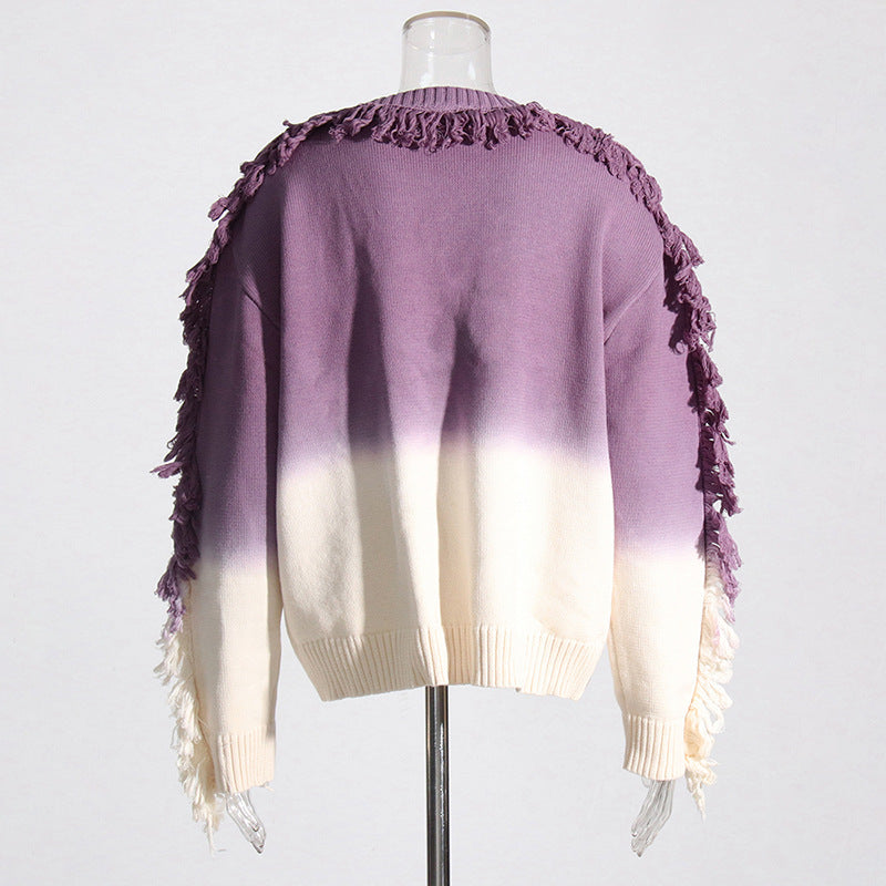 Designed  Fashion Coloring Tassels Knitted Sweaters