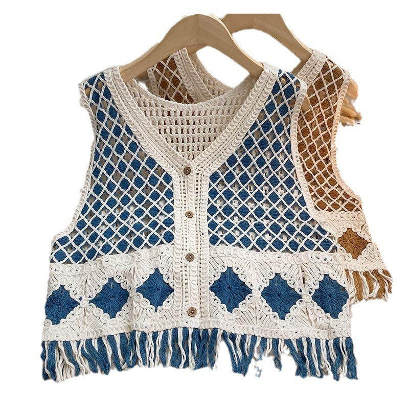 Vintage V Neck Knitted Short Vest