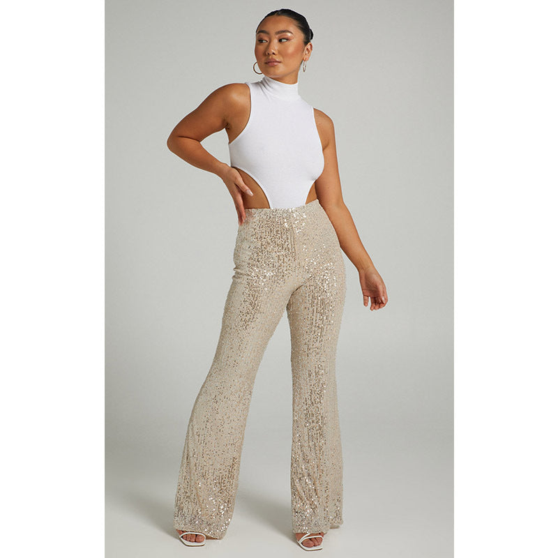 Fashion High Waist Sequined Trumpet Pants for Women