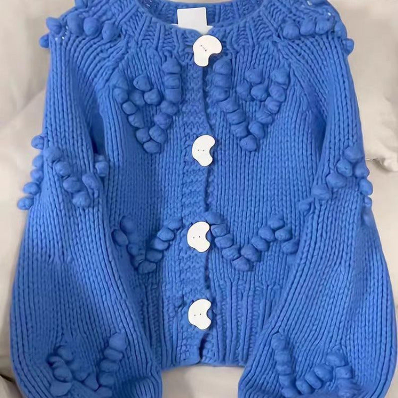 Luxury Blue Balls Knitted Cardigan Sweaters