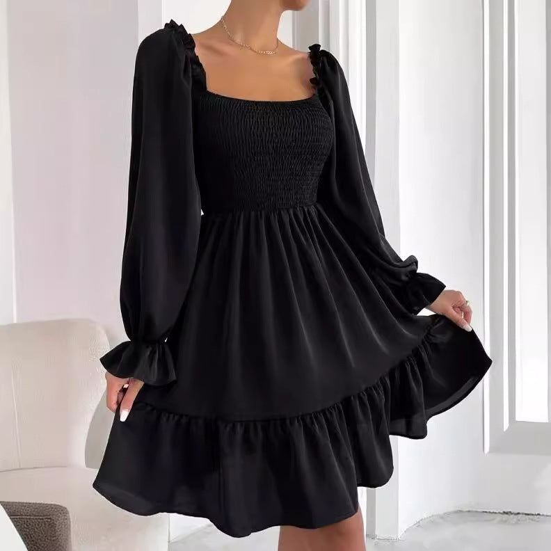 Elegant Square Neckline Long Sleeves Short Dresses