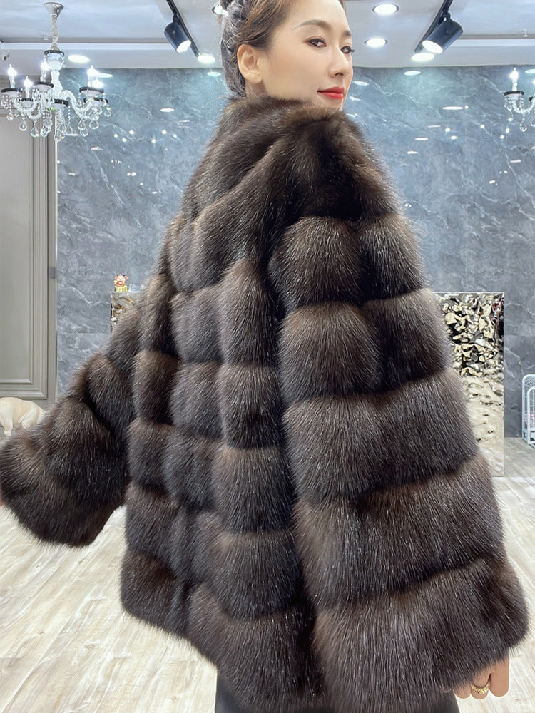 Fashion Luxurious V Neck Faux Fur Winter Coats