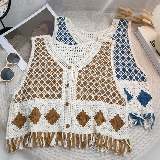 Vintage V Neck Knitted Short Vest